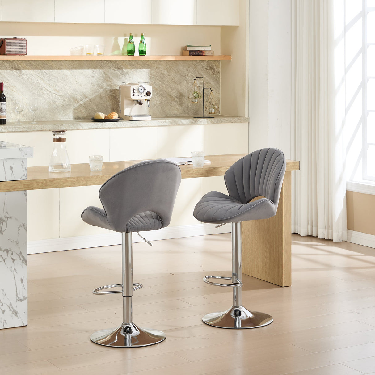 Bar Stools Set of 2 - Adjustable Barstools with Back and Footrest