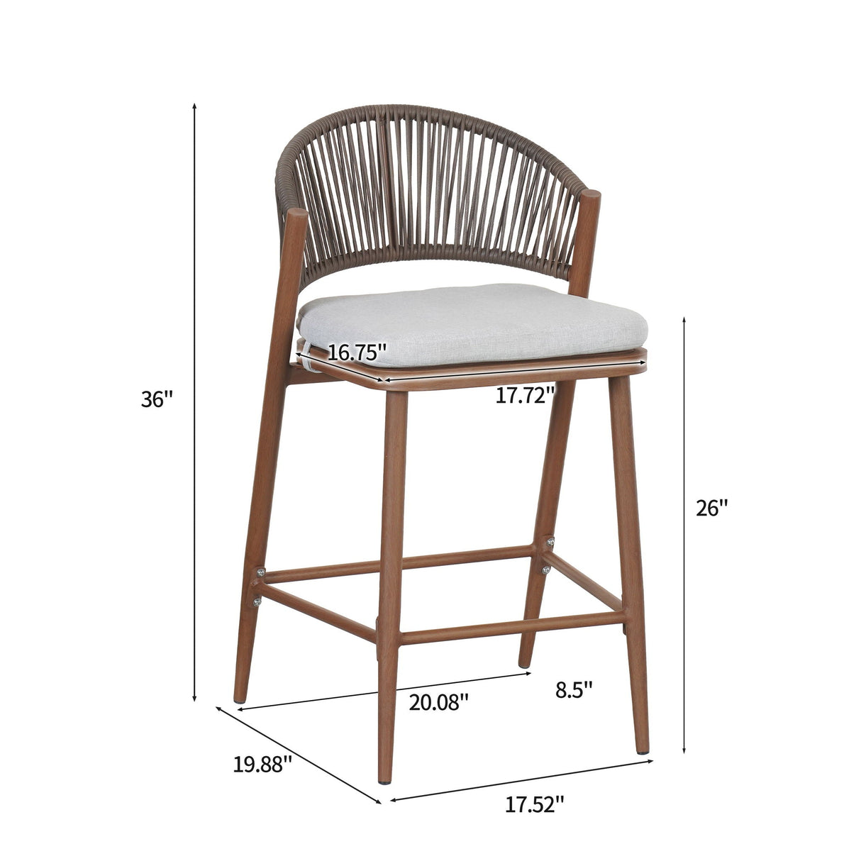 Outdoor 26" Counter Height Metal Frame Counter Stools With Scallop Shaped Backrest & Water Resistant Cushions