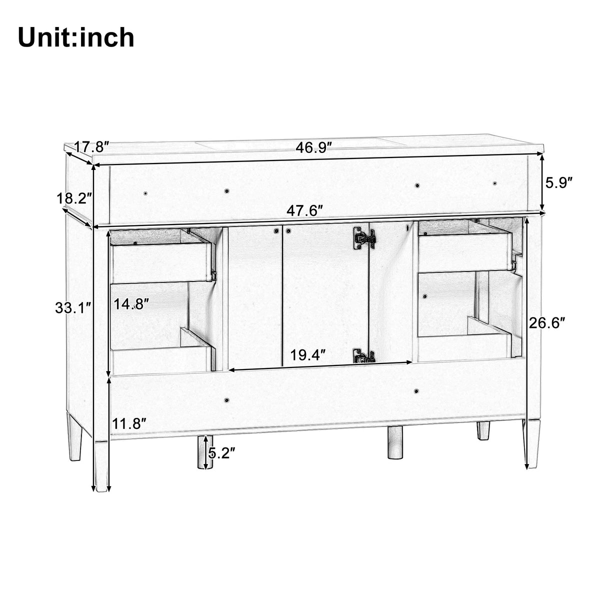 48 Inch Bathroom Vanity with Sink Top