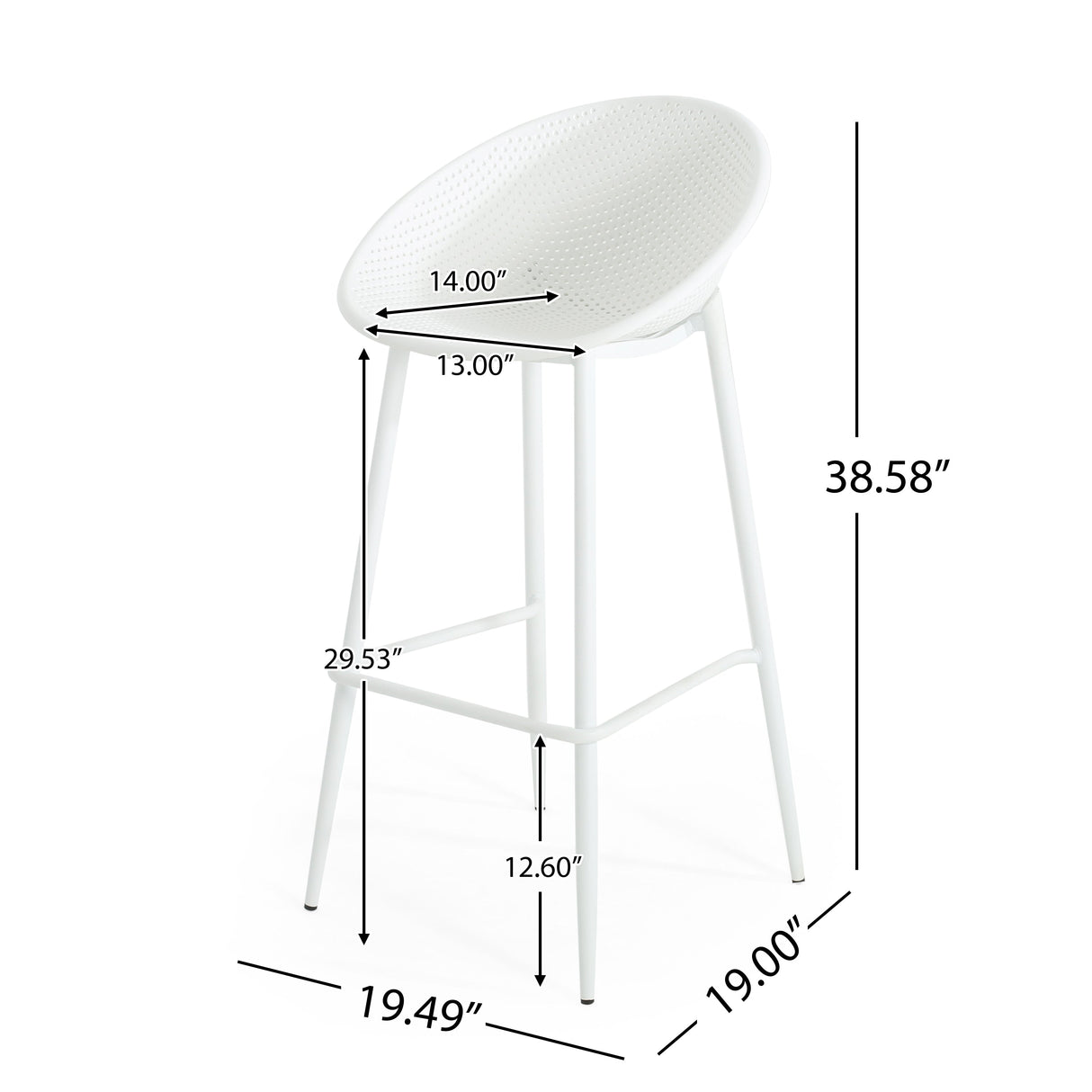 Modern Gable Outdoor Barstool Set of 2 with Weather-Resistant Plastic and Iron in White
