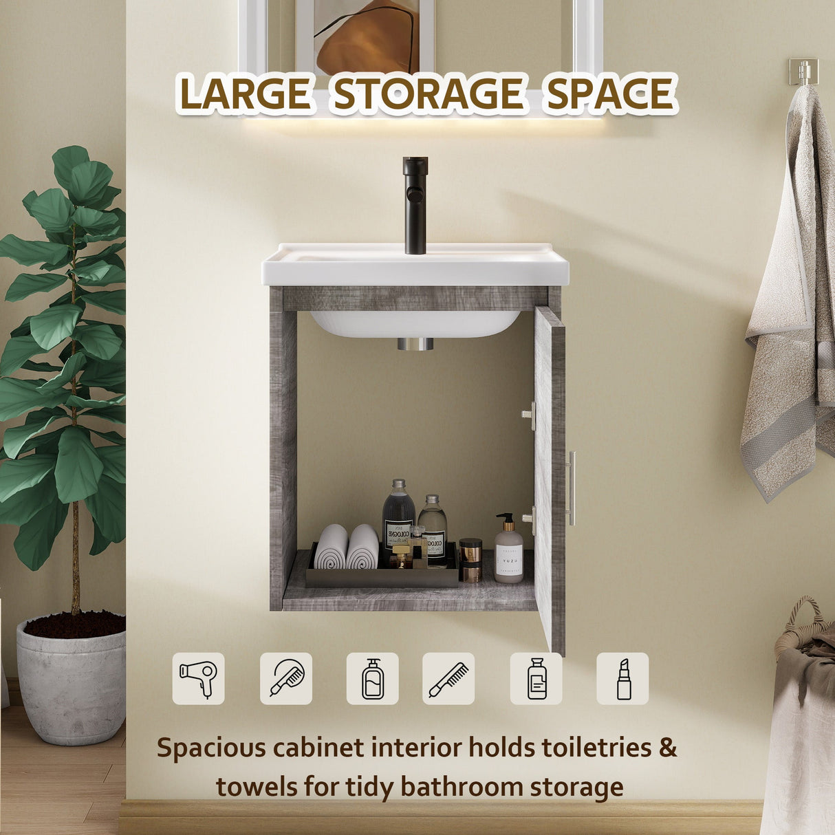 16" Floating Bathroom Vanity, Wall Mounted Plywood Cabinet