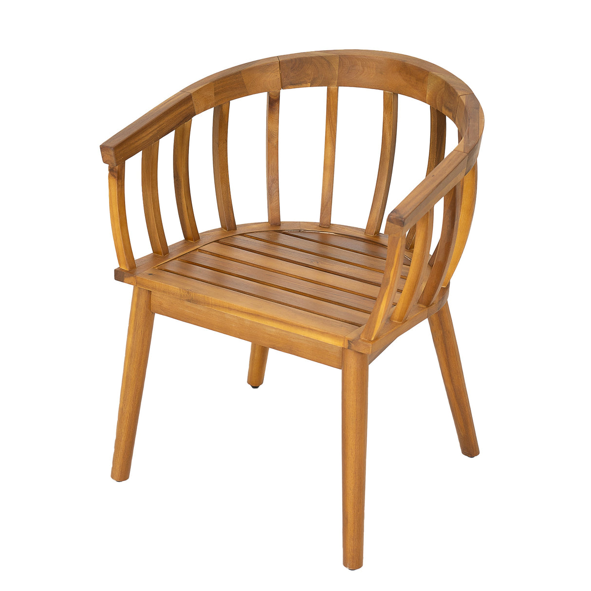 Klismos Dining Armchair Set of 2 with Solid Wood Construction and Curved Backrest in Teak and Beige