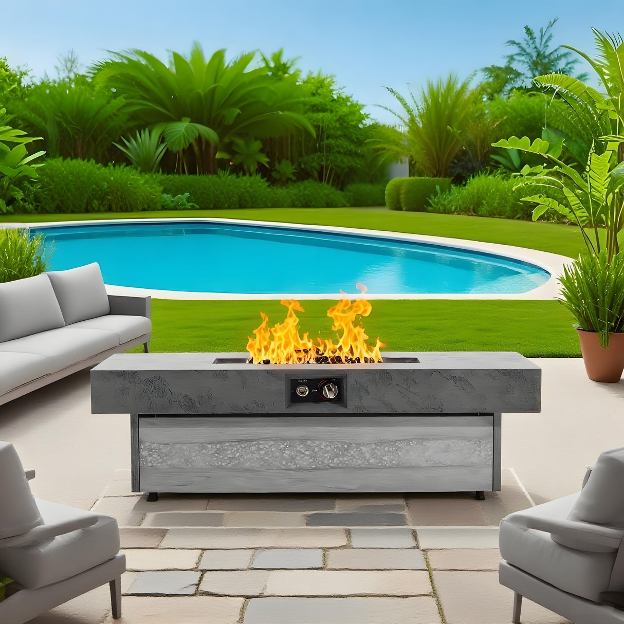 Outdoor Firepit Table 48 x 24 Inch Rectangle Fire Pit Table