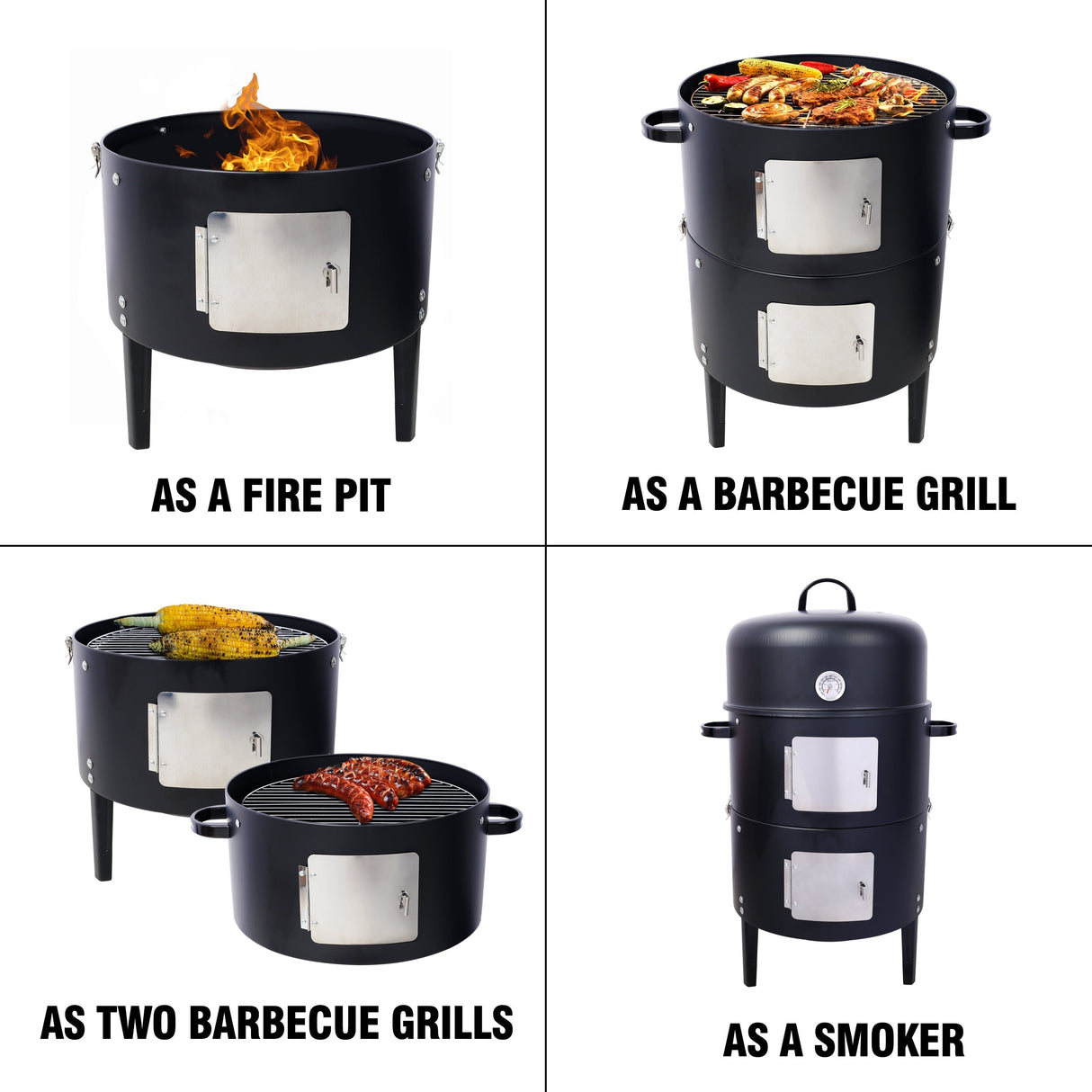 17 Inch Steel Charcoal Smoker Heavy Duty Round BBQ Grill