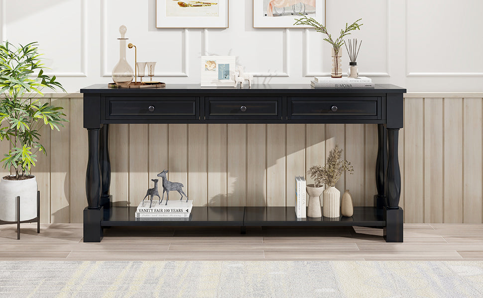 TREXM 63" Long Console Table with Drawers and Shelf