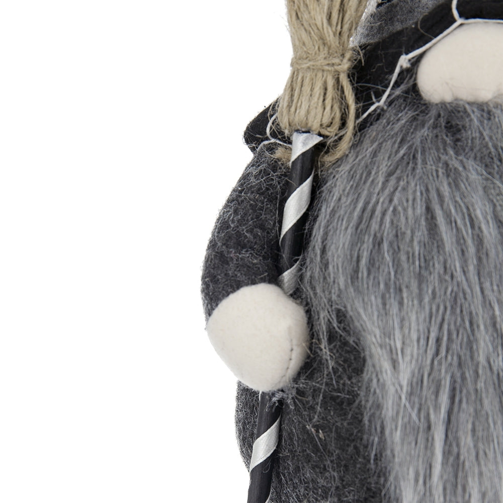 Black Halloween Gnome – 25'' Fabric Decor with Broomstick & Dangly Legs