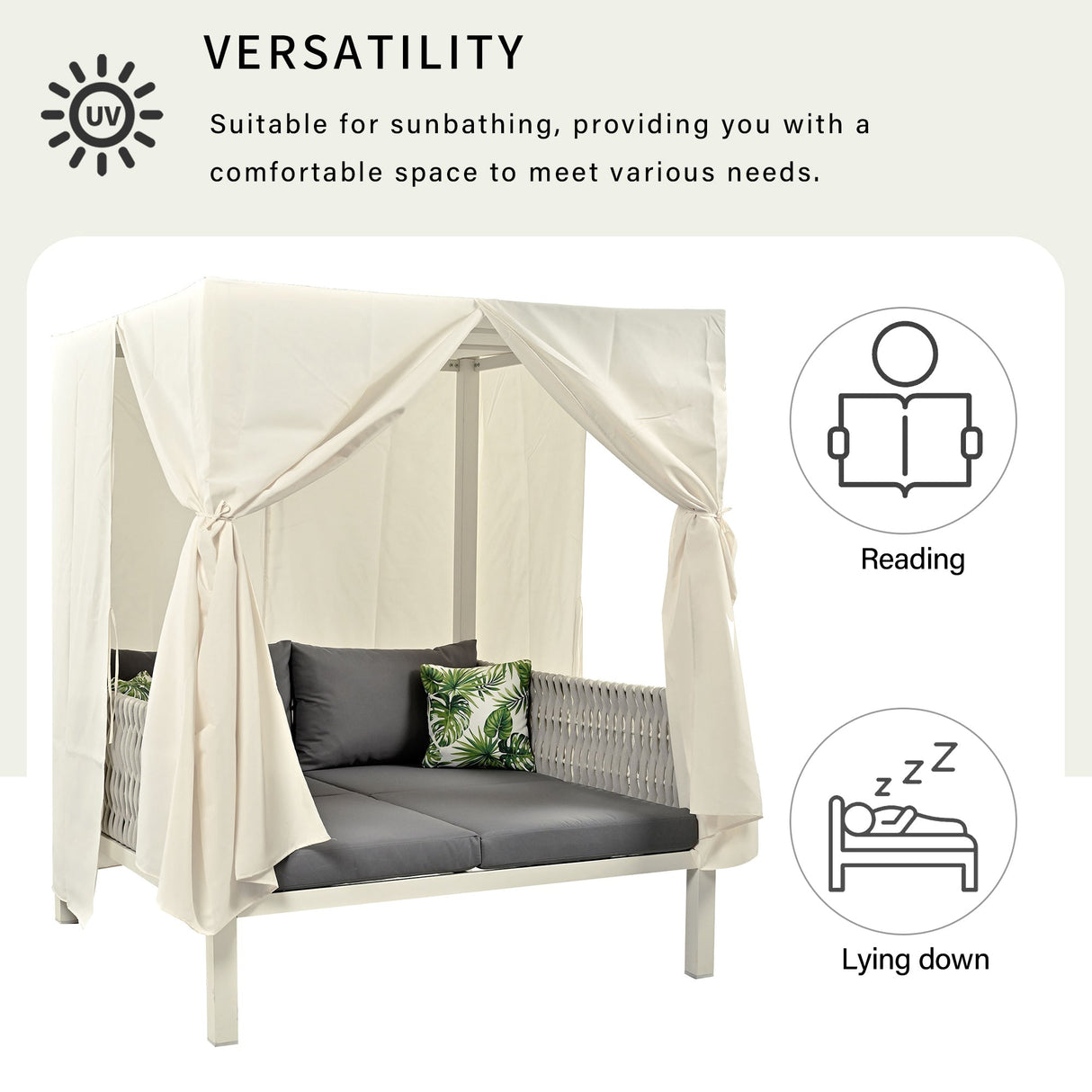 Outdoor Patio Sunbed with Curtains High Comfort Suitable for Multiple Scenarios