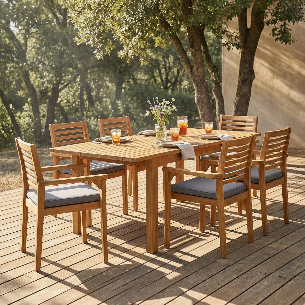 7 Pieces Acacia Wood Outdoor Dining Set