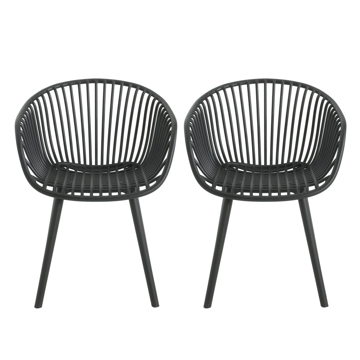 Modern Mykonos Outdoor Dining Chairs Set of 2 with Weather-Resistant Black Plastic Resin