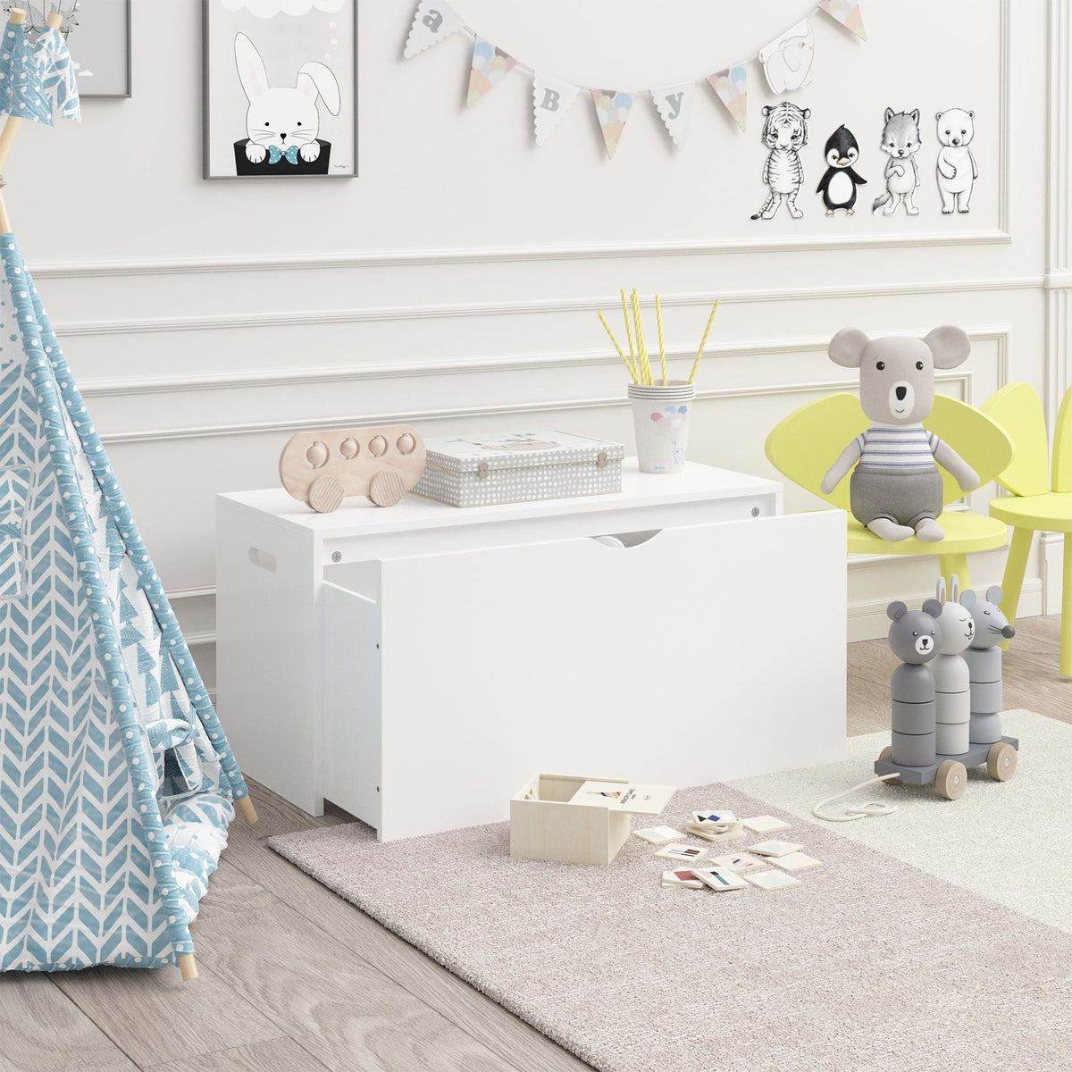 Toy Storage Organizer With Rolling Drawer - White