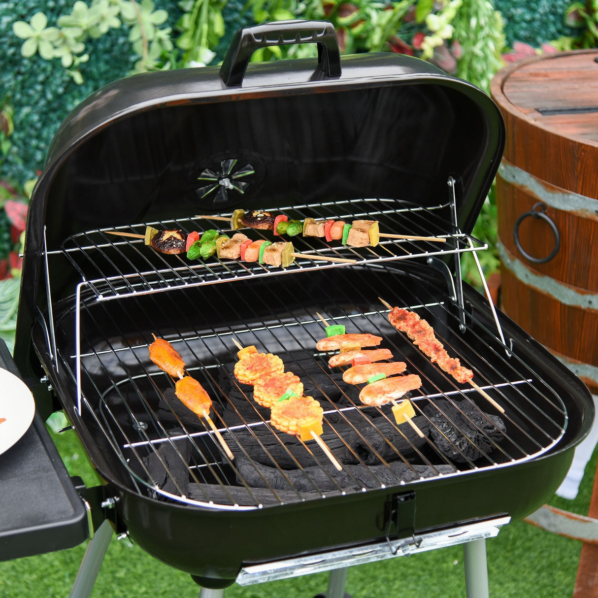 Outsunny 21' Portable Charcoal Grill with Wheels and Bottom Shelf
