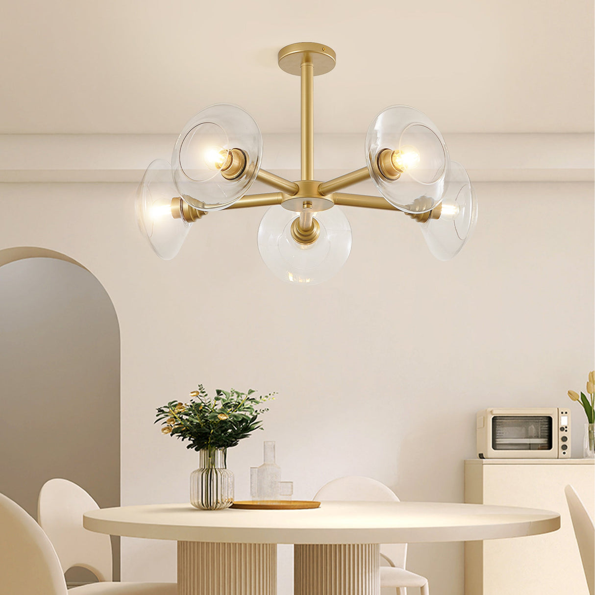 26" Modern Gold 5-Light Sputnik Chandelier with Clear Glass Shades