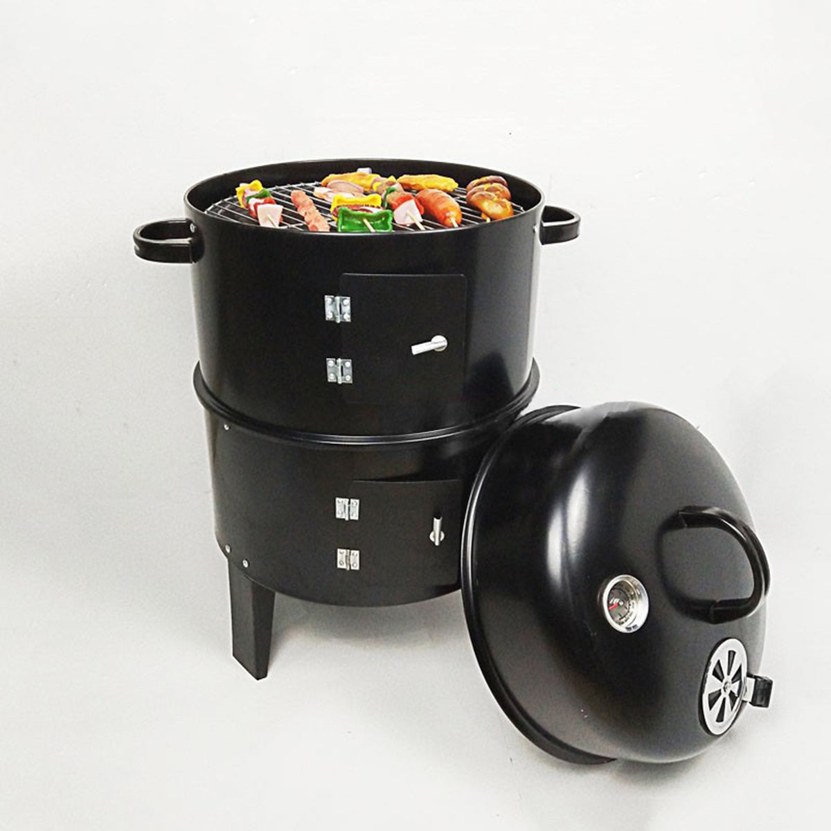 Outdoor Double-Layer Grill Charcoal Wood Fired Braising and Smoking Stove