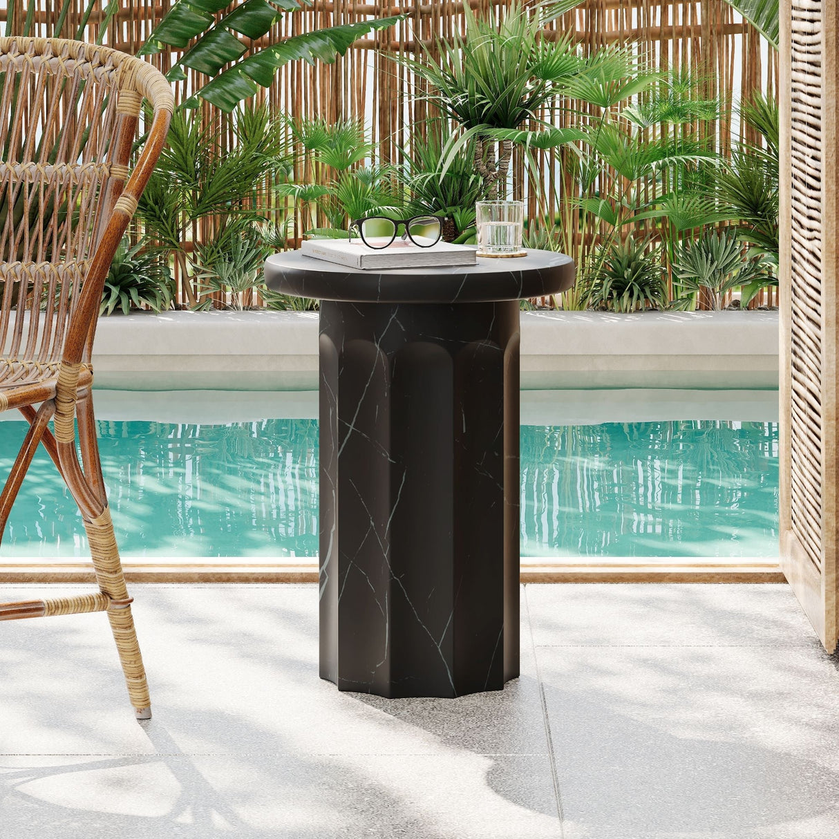 Outdoor Lightweight Concrete BMarble Effect Side Table