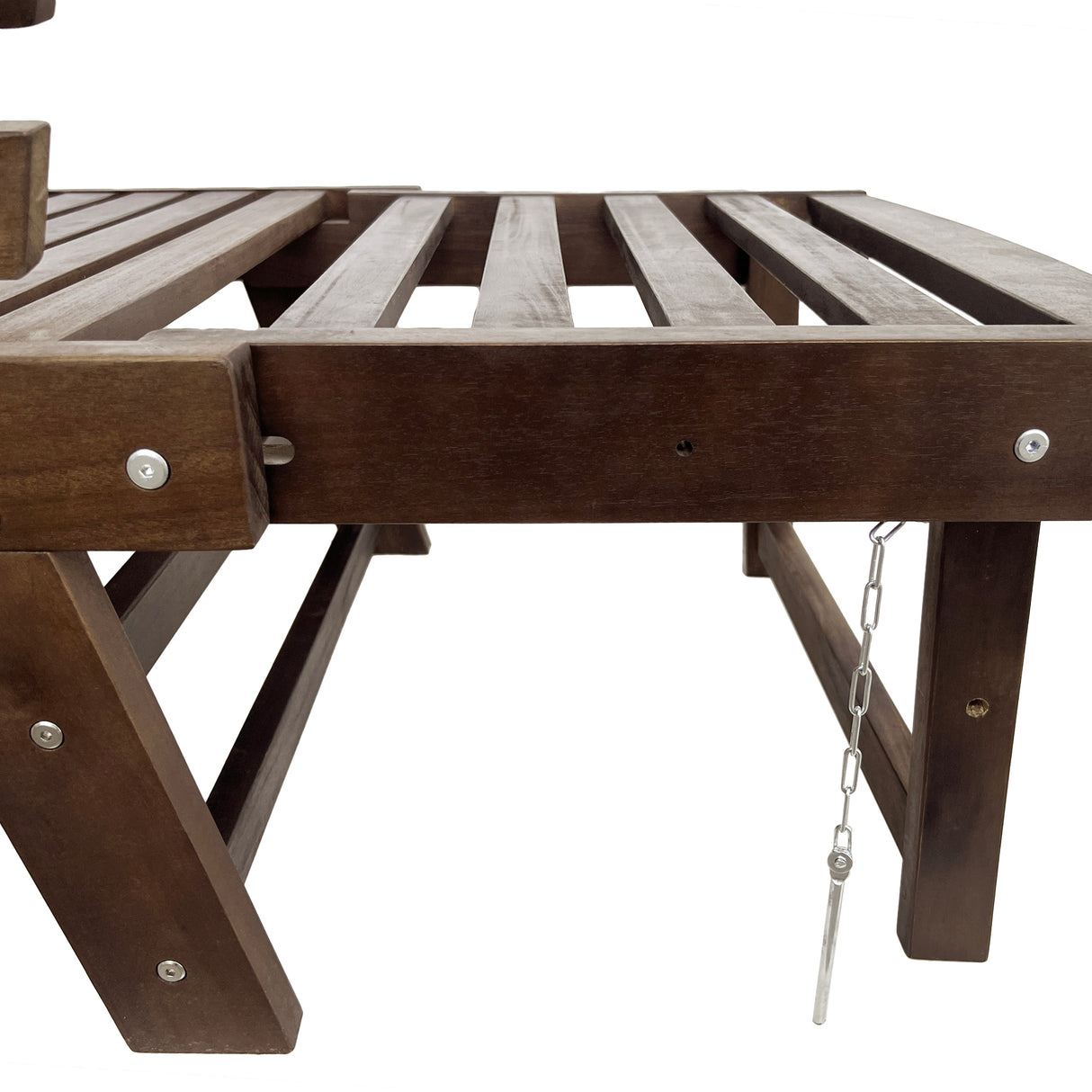 Outdoor adjustable patio wooden daybed sofa chaise lounge with cushions for small places, brown finish+gray cushion