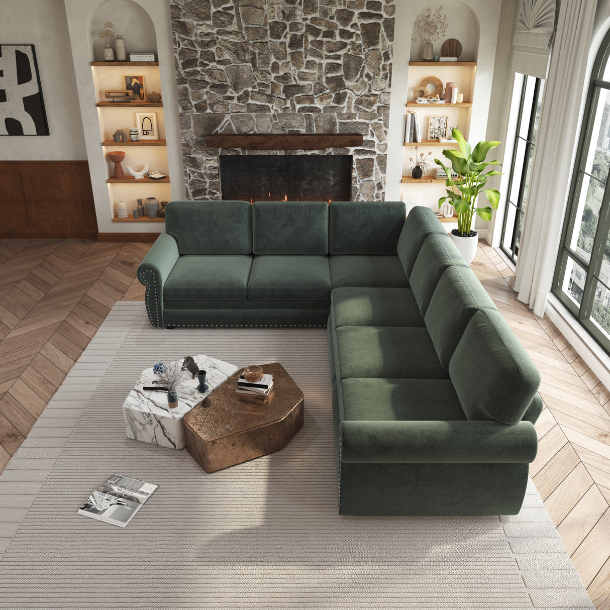 118" L-Shaped Convertible Sofa Couch