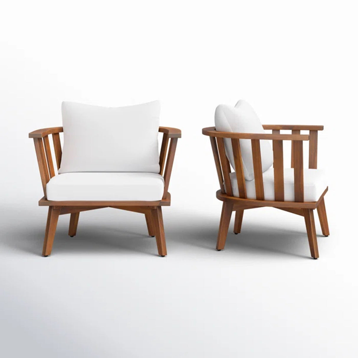 Set of 2 Outdoor Acacia Wood Patio Club Chairs