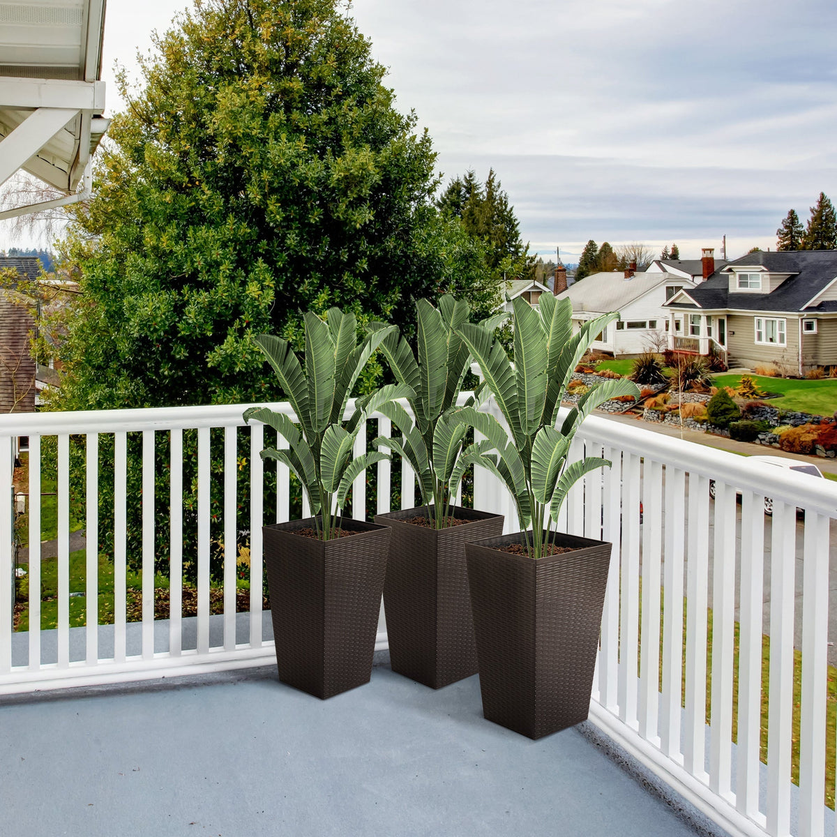 Tall Polypropylene Planter Set with Drainage - Brown or Black