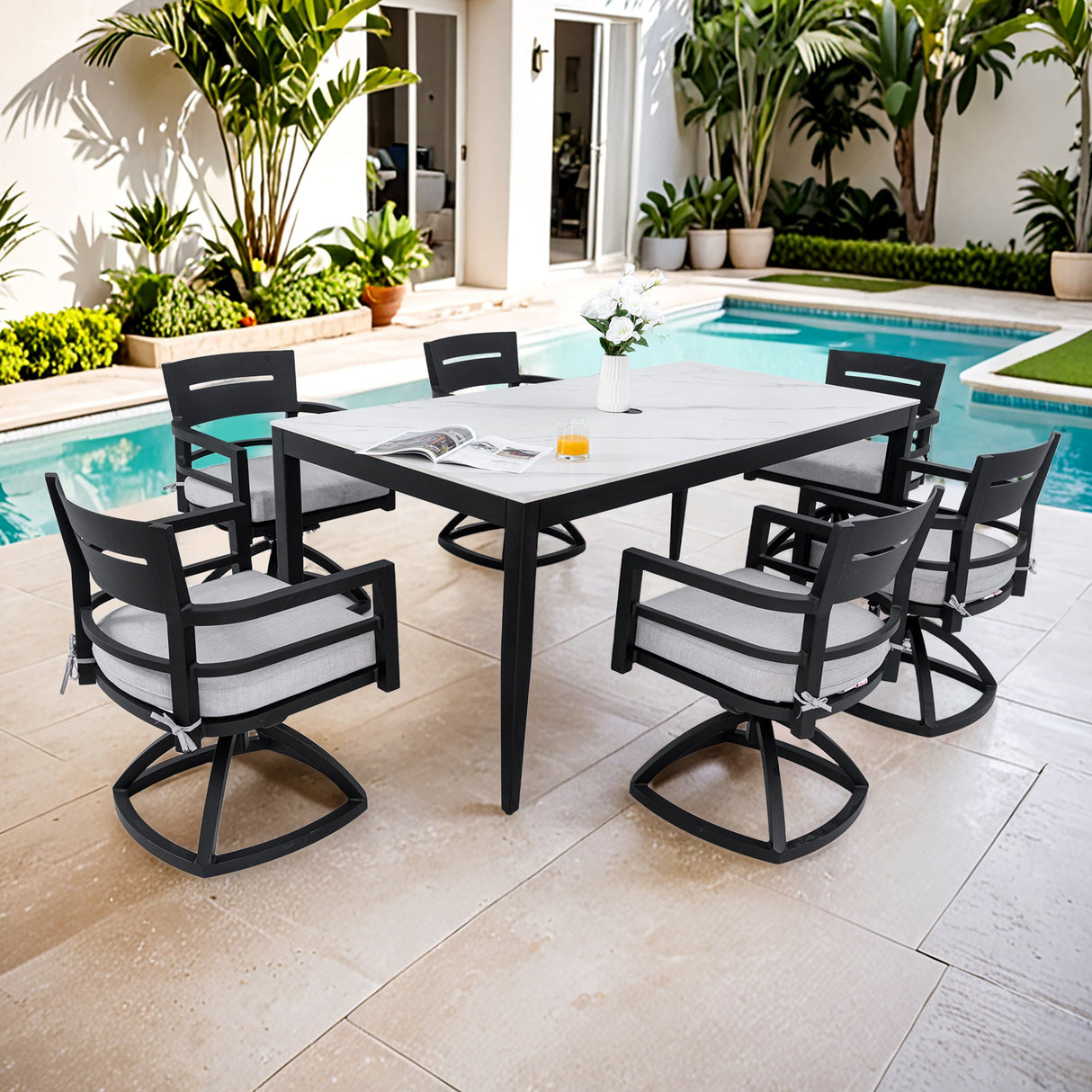 Modern 7PC Outdoor Patio Aluminum Dining Set