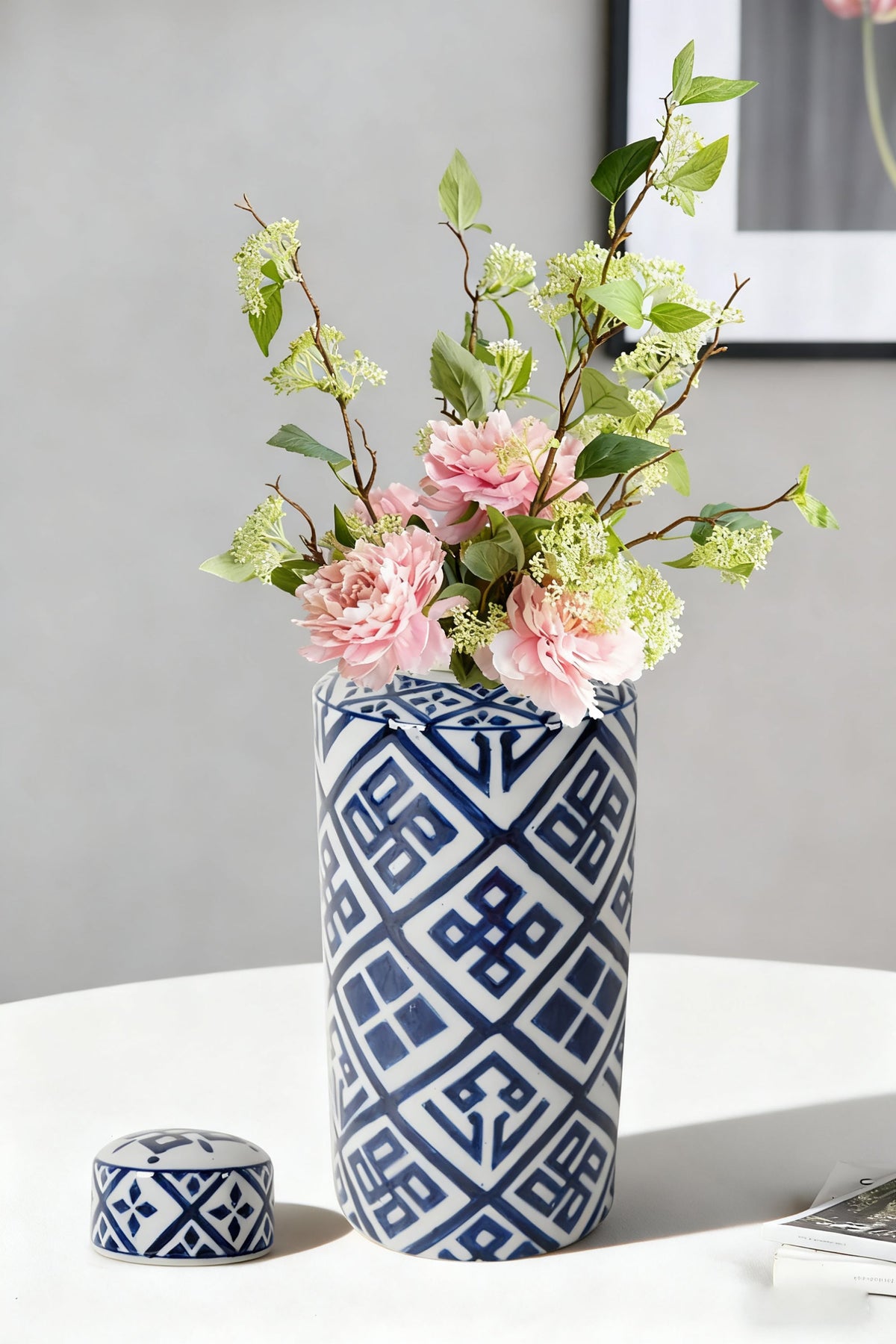 Valora Blue and White Cylinder Jar