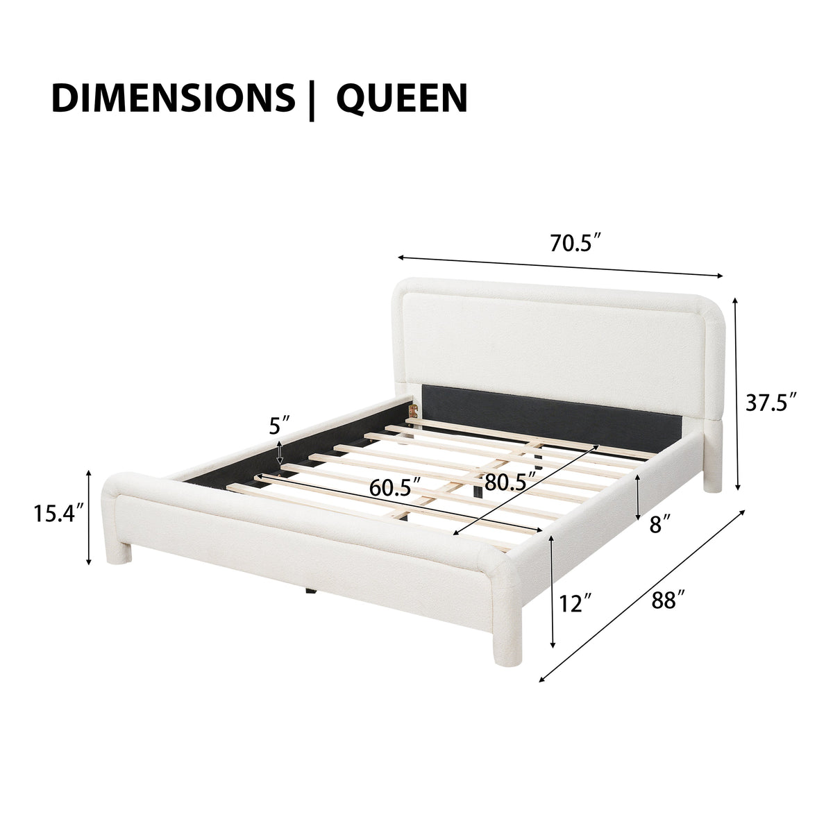 Queen Size Upholstered Platform Bed Frame with Curved Headboard