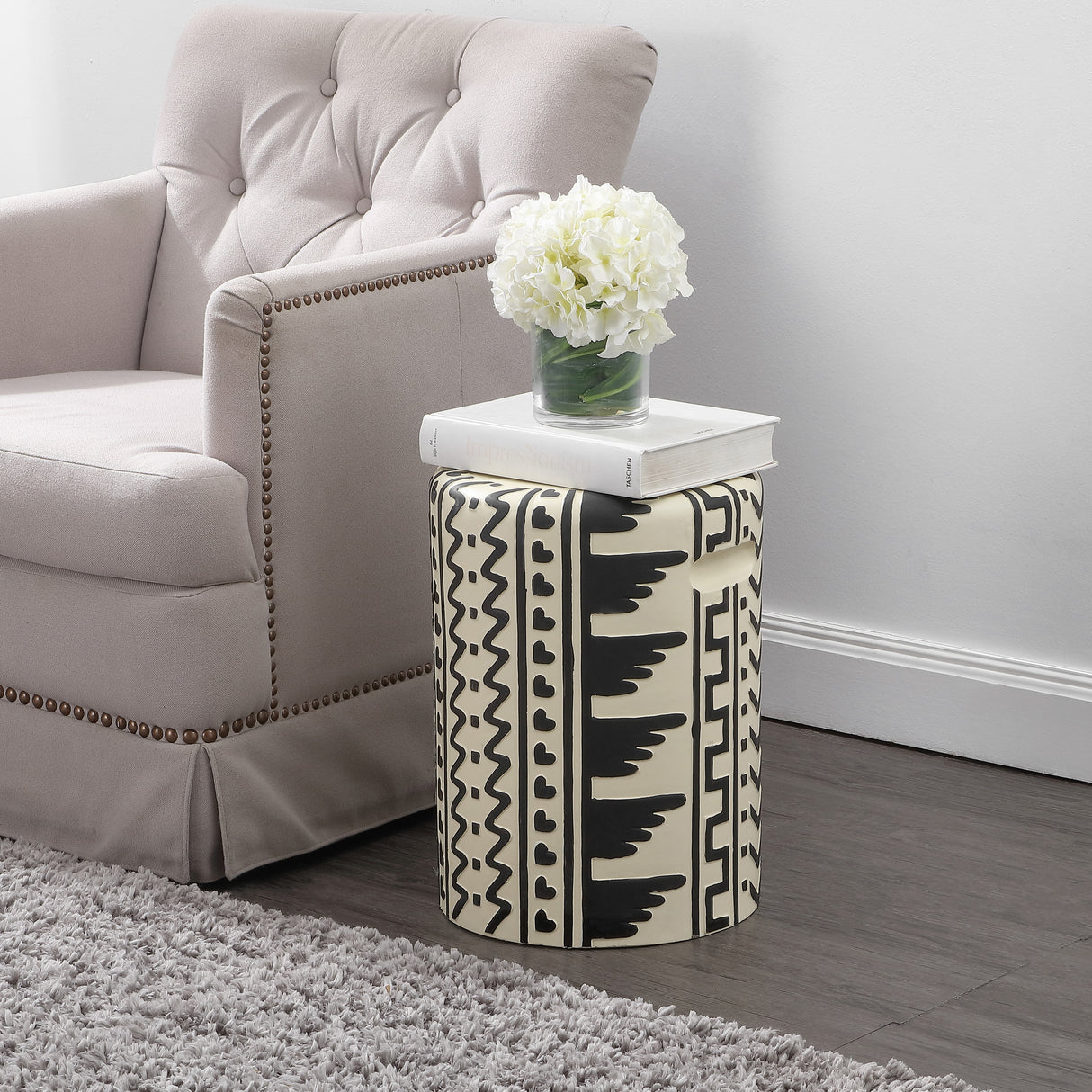 Yoli MidCentury Modern Geometric Drum Garden Stool