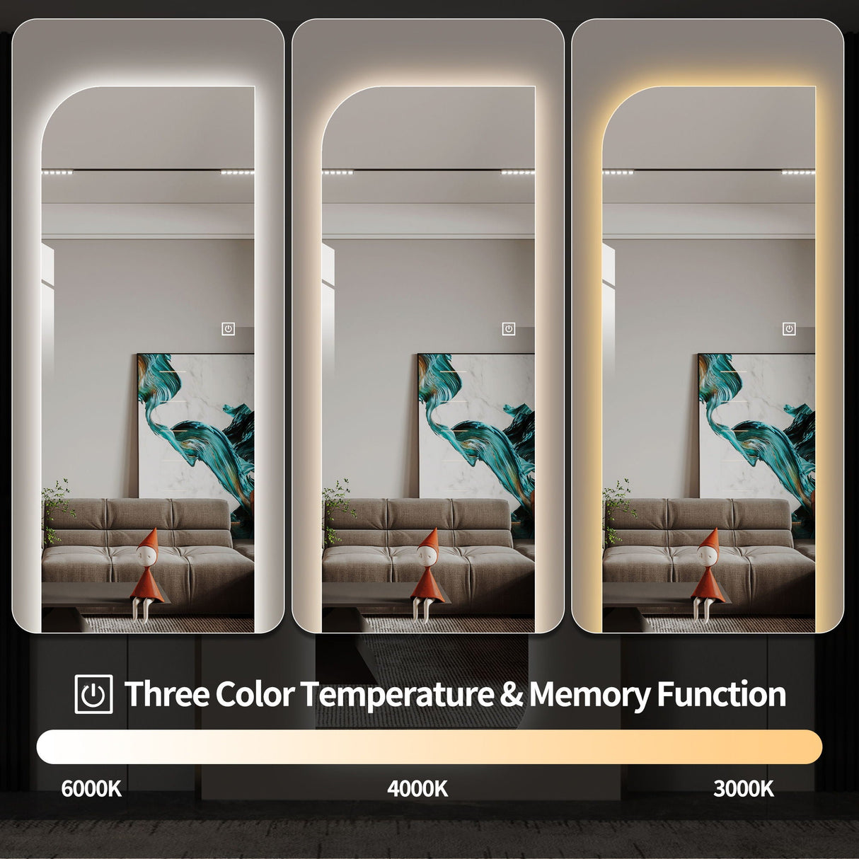 Irregular Shape LED Full Length Wall Mirror With 3 Color Dimmable Lighting - Silver