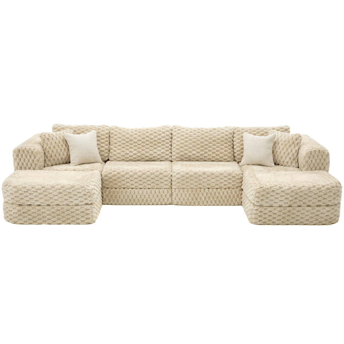 Modular Sectional Sofa, Boneless Couch With 2 Movable Ottomans