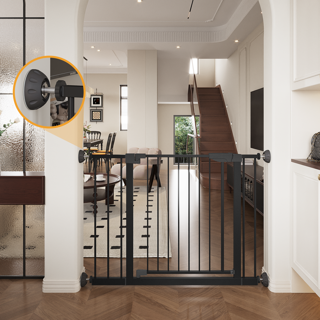 Wide Baby Gate with Wall Protector for Stairs and Doorways