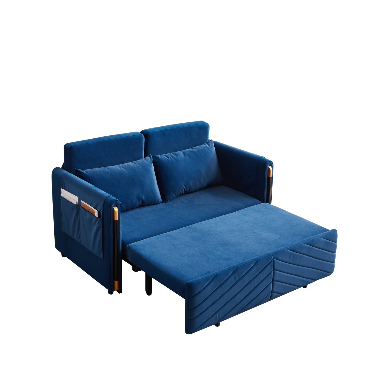 Convertible Velvet Loveseat Sleeper with Arm Storage and Adjustable Back