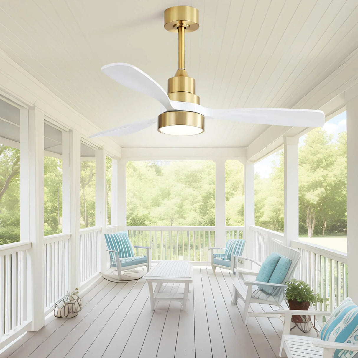 Indoor Ceiling Fan With Dimmable LED Light, 6-Speed Remote Control, LED DC Motor, Reversible Blades