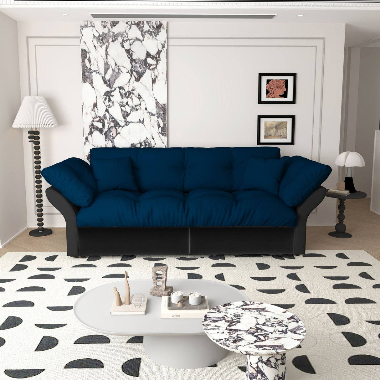 Queen Pull Out 3-in-1 Convertible Sleeper Tufted Sofa & 2 Soft Pillows