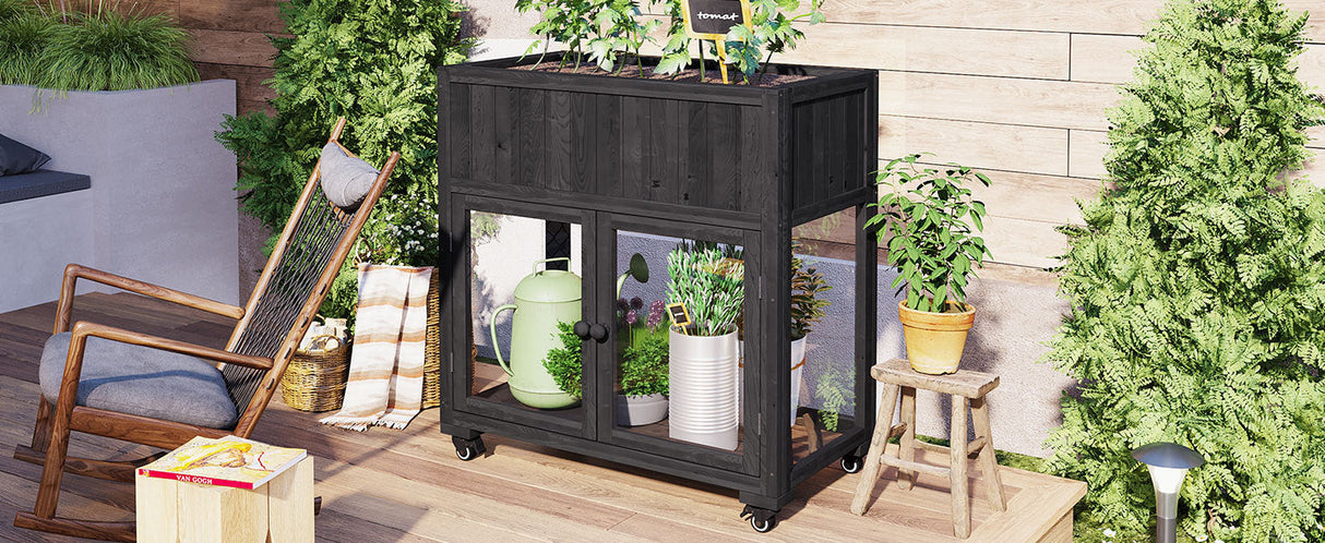 TOPMAX Patio Mini Wood Cold Frame Greenhouse with Wheels