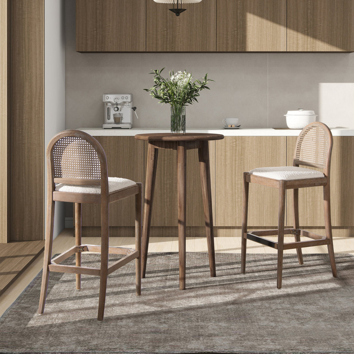 Arlin Upholstered Stool with Curved Back and Footrest, Set of 2