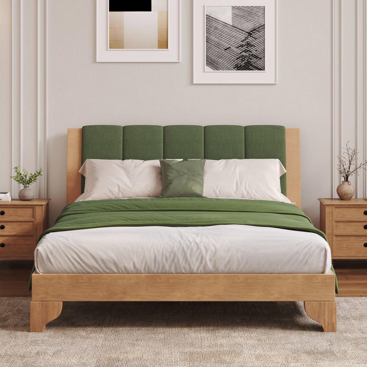 Premium Pine Wood Queen Bed Frame with Headboard