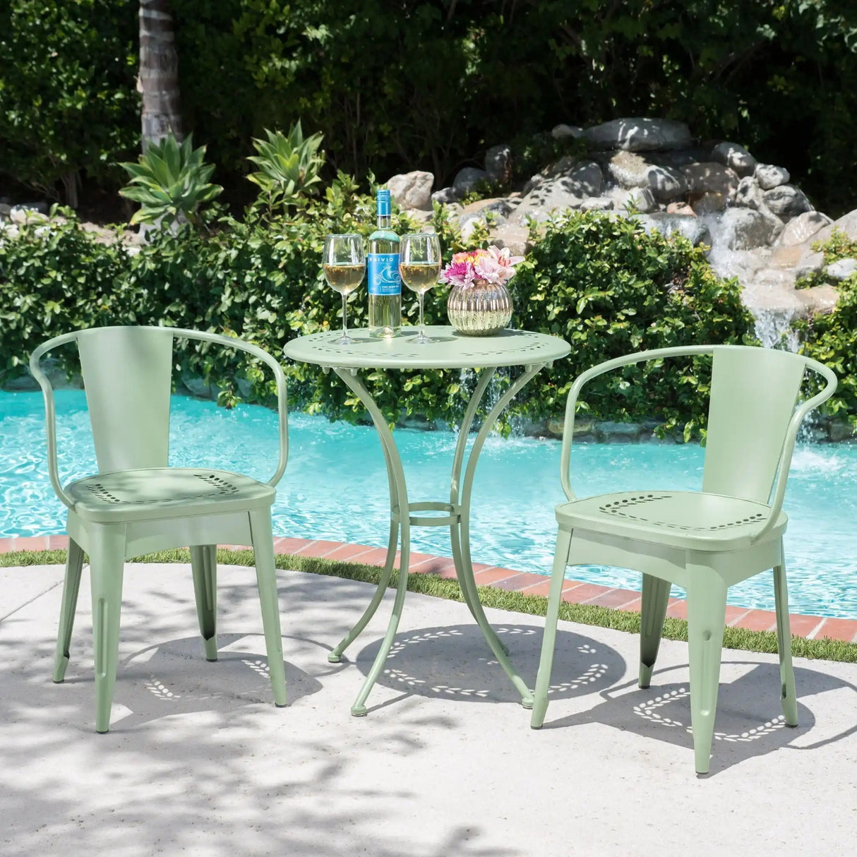 Ambrosia 3 Piece Bistro Set With Leaf Motifs Top And Seat