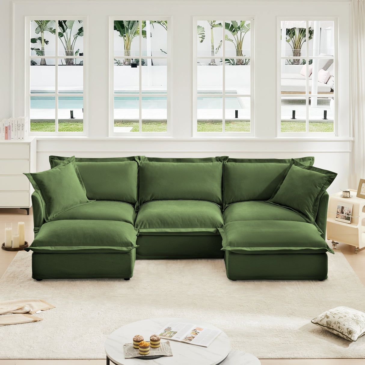 Slipcovered U Shape Sectional Deep Seat Sofa
