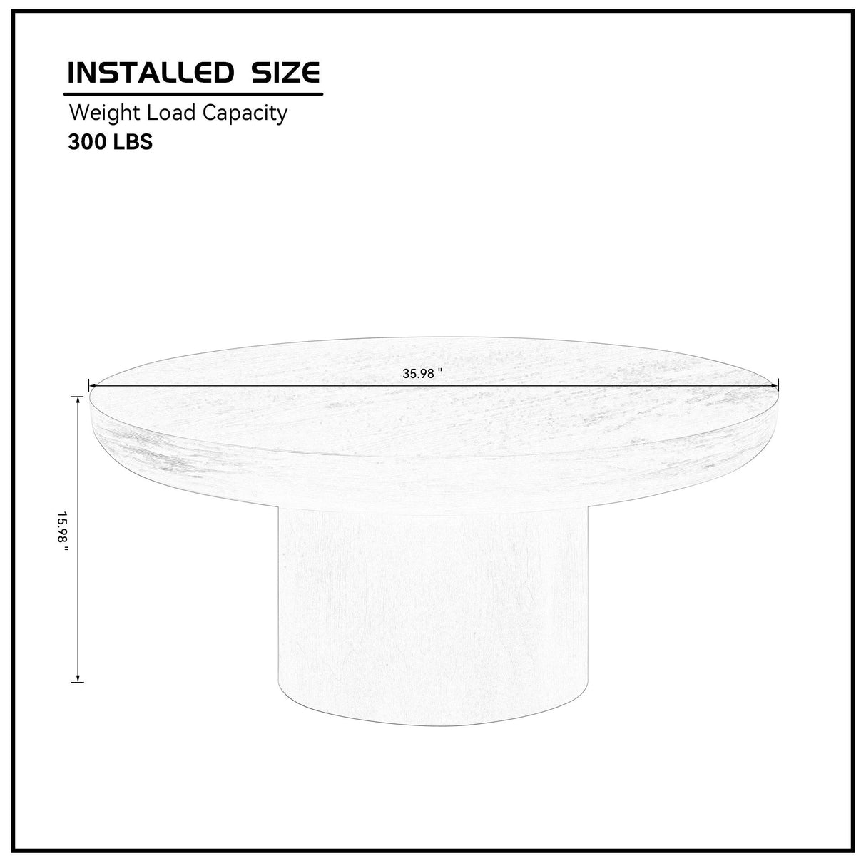 35.98 Inch Round Coffee Table with Cylindrical Black Legs