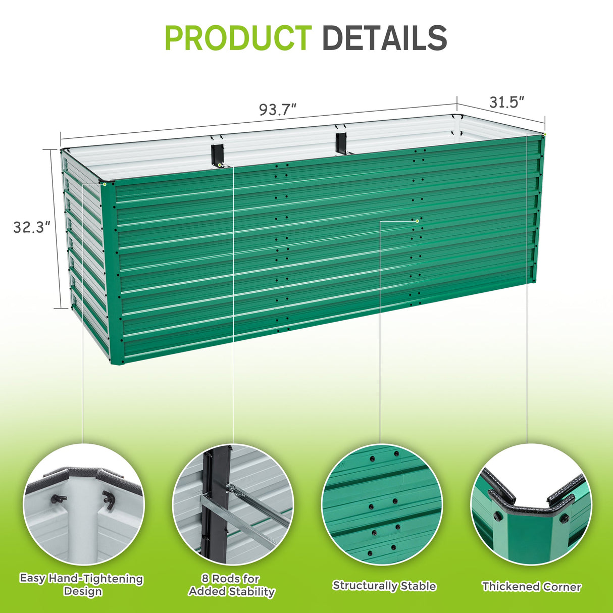 2-Pack 93.7" x 31.5" x 32.3" Raised Garden Bed with Ergonomic No-Bend Design
