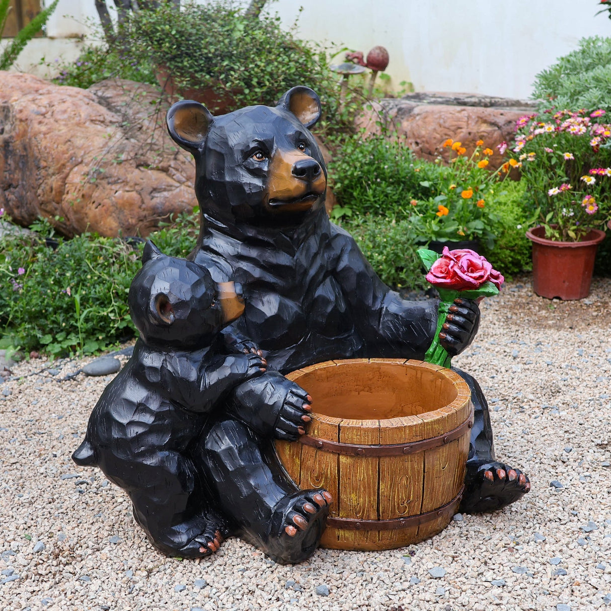 Outdoor Garden Sculpture Bear Flower Pot Planter