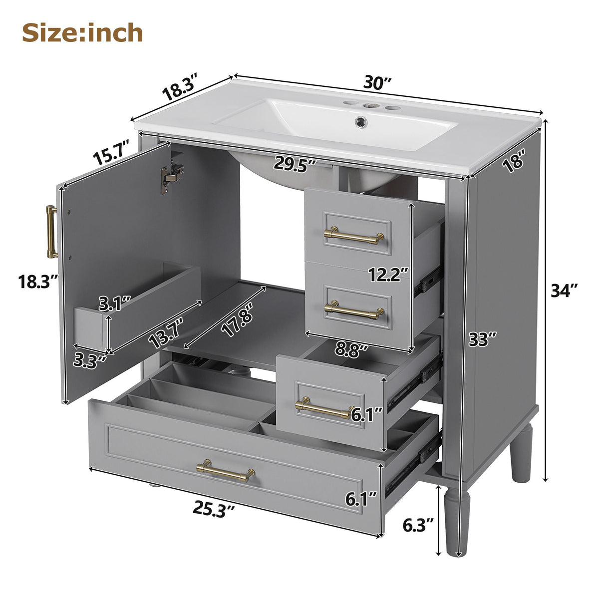 Traditional Bathroom Vanity Set With Soft Close Doors