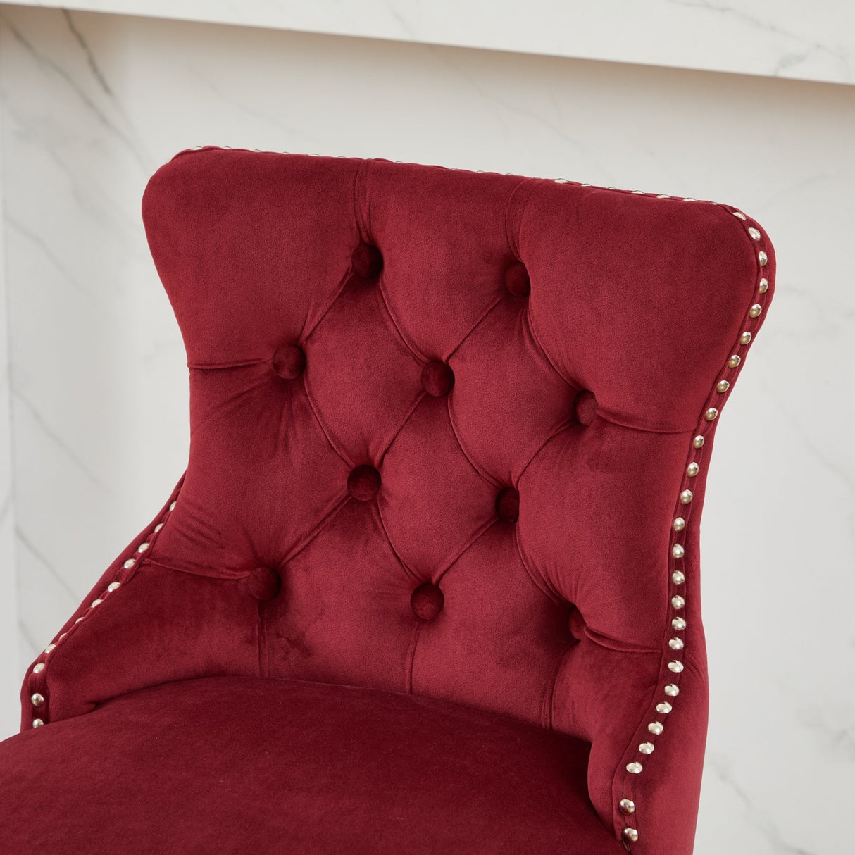 Swivel Velvet Barstools with Button Tufted DecorationSet of 2 (Wine Red)