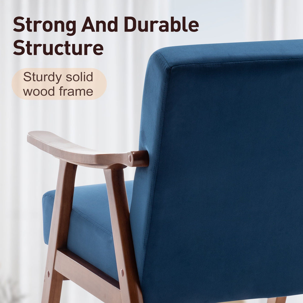 Mid Century Modern Accent Chair With Solid Wood Frame And Extra Thick Backrest