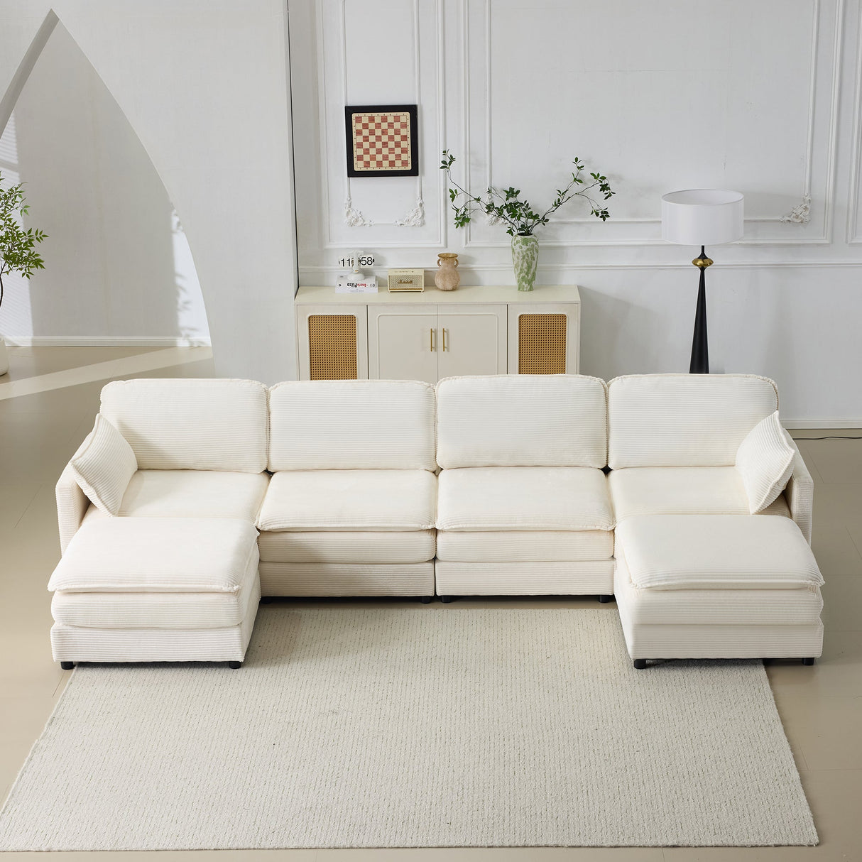 136" Plush Cloud 3-seater Sofa: Modular Design with Footstools