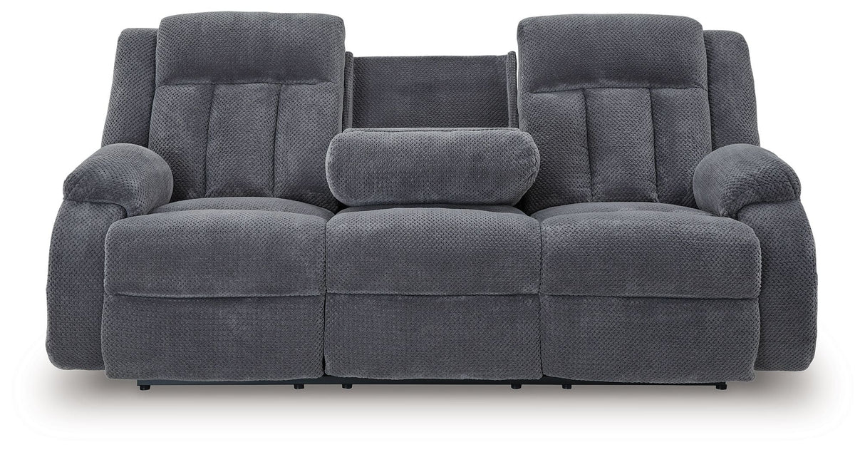 Observation - Reclining Power Sofa With Drop Down Table - Steel