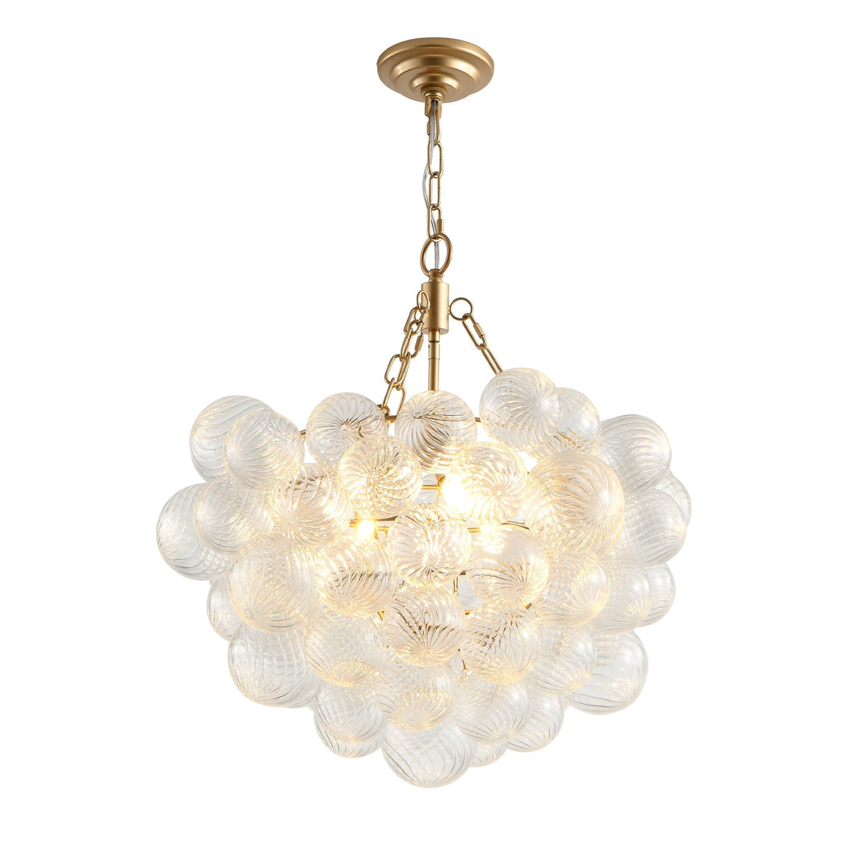 20-Inch Gold Pendant Light Chandelier with Threaded Clear Glass Globe Shade