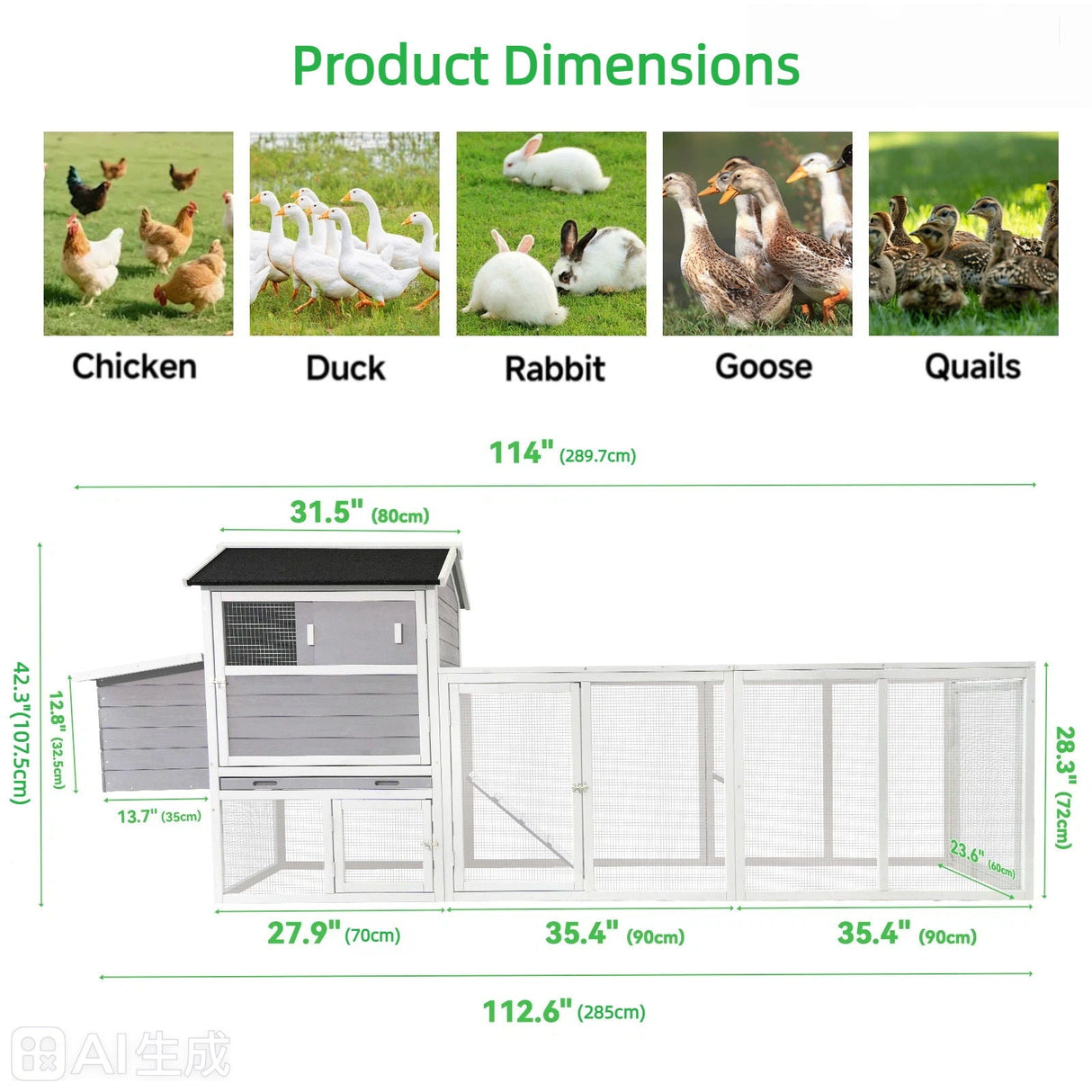 Chicken Coop With Run And Nesting Box, Large Outdoor Hen House For Backyard