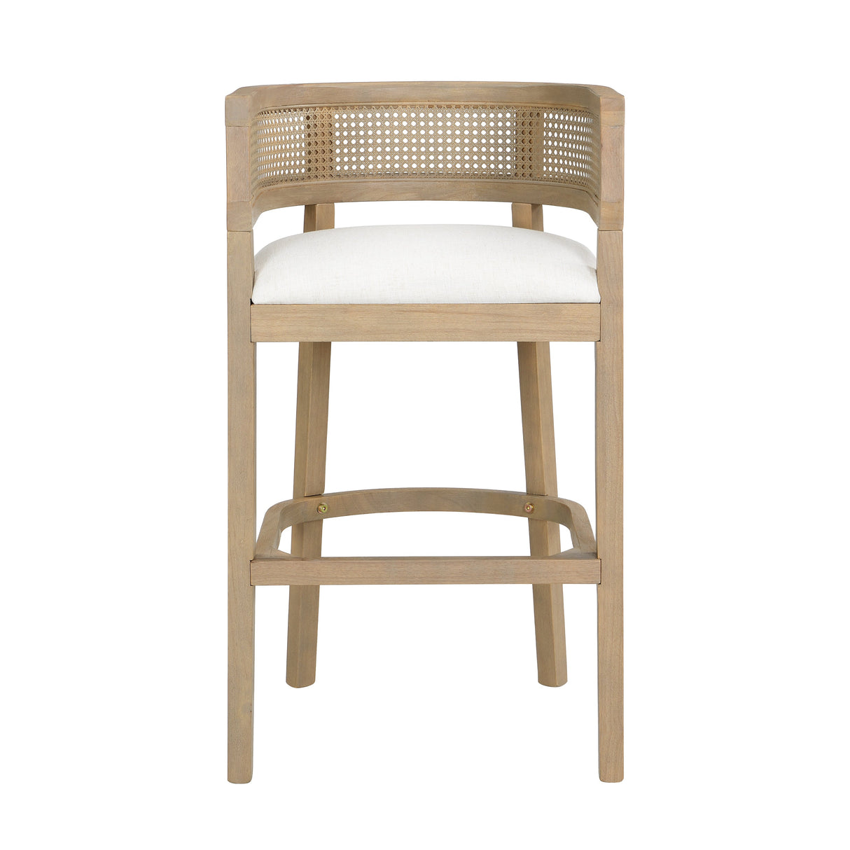 Wood And Rattan Upholstered Arm Bar Stools, Set of 2