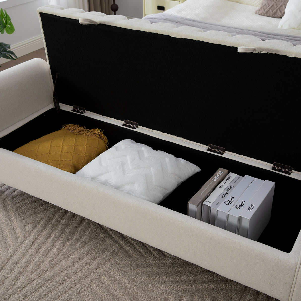 65.55' Wide Modern Upholstered Storage Bench with Rolled Armrest