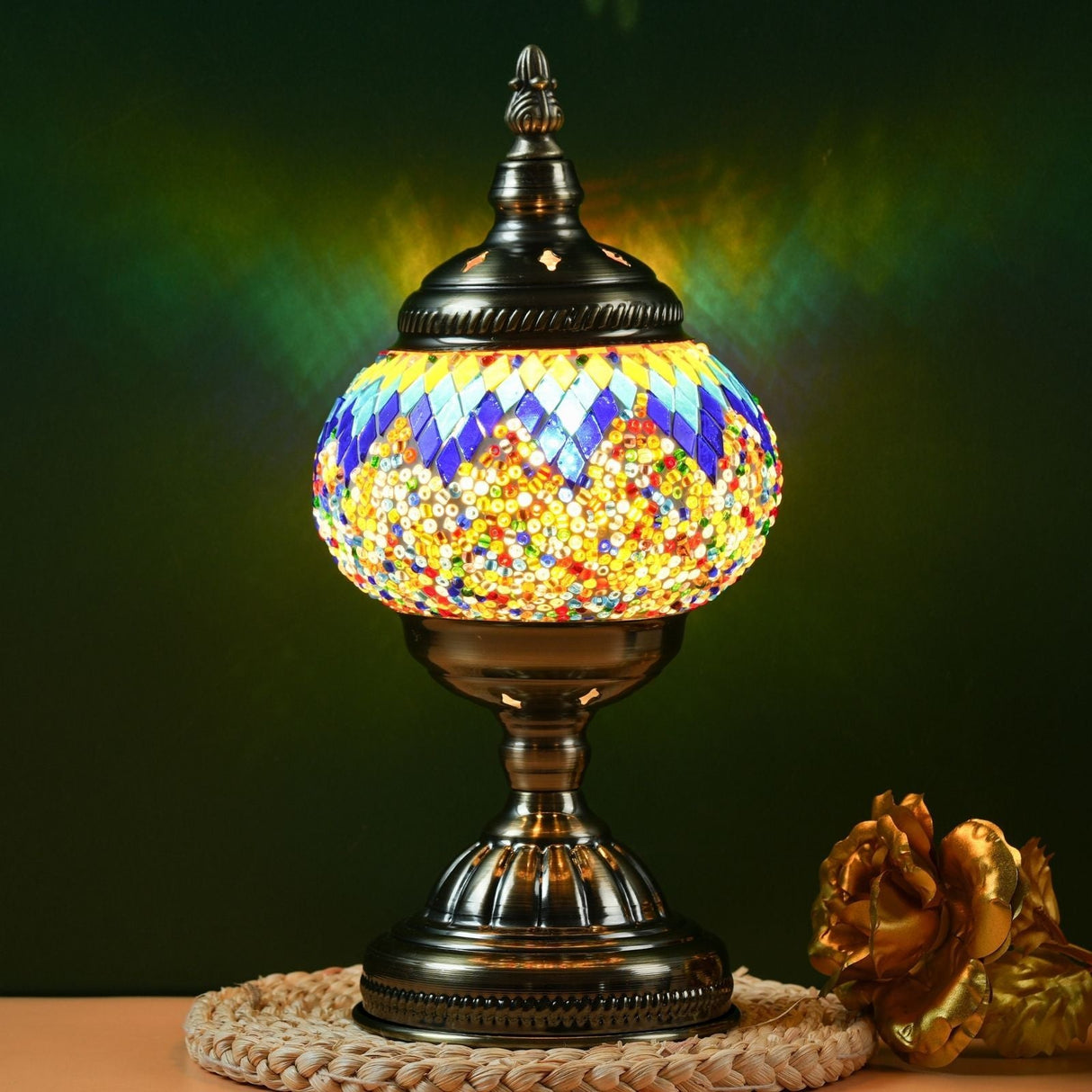 Handmade Turkish Mosaic Lamp – Dimmable Glass Pumpkin Night Light for Bedroom